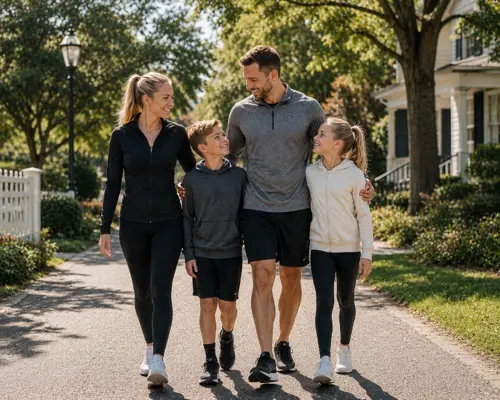 Family walking together in their neighborhood