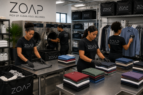 ZOAP team loading laundry bags into a delivery van
